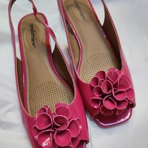 Comfortview Women's Fuchsia Floral Slingback Flats